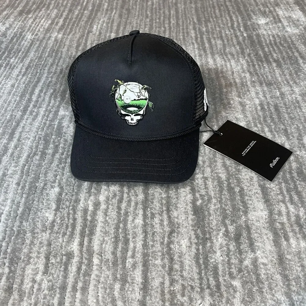 Malbon Grateful Dead Hat Cap Snap Back Mens OS Black Trucker Mesh Golf Skull